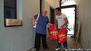 Busty flaxen-haired grandma pleases young stranger