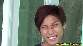 Pissdrinking asian twinks rim with an increment of suck